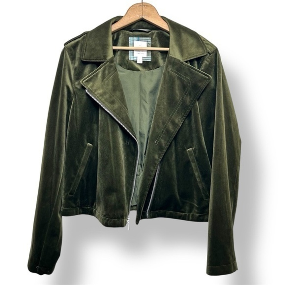 LC Lauren Conrad Olive Velvet Moto Jacket Cotton Lined Large